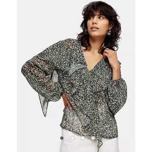 Women’s Topshop Printed LS Chiffon Blouse, US 2